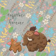 Cartoon vector floral card with mammoth N2