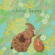 Cartoon vector floral card with mammoth N4