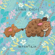 Cartoon vector floral card with mammoth N5