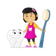 Little Girl with Tooth character and toothbrush