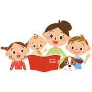 Children gathering for mother reading a picture book