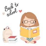 Young girl with glasses reading a book back to school