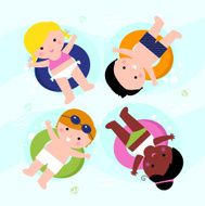 Beautiful smiling summer kids on water