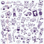 Crazy funny doodles set Hand drawn vector illustration