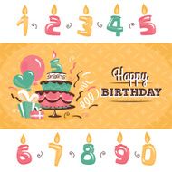 Birthday greeting card with big cake vector illustration