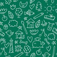 Seamless hand drawn pattern in sketchy style on the chalkboard