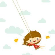 cute little girl swinging bird sky illustration vector twitter