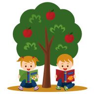 Reading under an apple tree