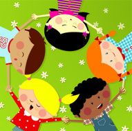 Summer camp Cute Multicultural kids Happy illustration vector