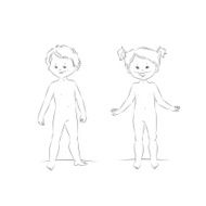 Standing boy and girl front view