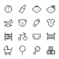 Flat Line Icons For Baby and Toys Vector Illustration
