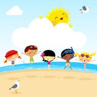 Kids on the beach fun summer sun myillo illustration vector