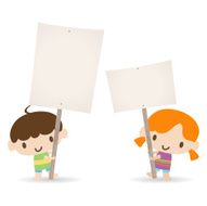 Children holding a blank sign for your message(Boy and Girl) N2