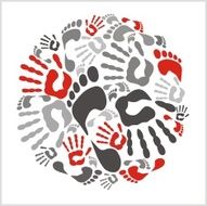 Mixed handprints and footprints - vector illustration