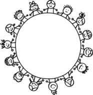 lineart of a happy children circle banner