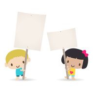 Children holding a blank sign for your message(Boy and Girl) N3