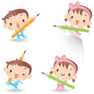 Cute Baby Boy And Girl Holding Pencil