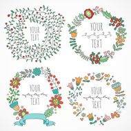 Vector set of hand drawn floral wreaths