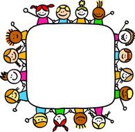 multi ethnic happy children holding hands with banner cartoon illustration N2