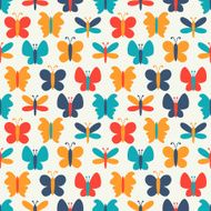 Retro seamless vector pattern of colorful butterfly silhouettes