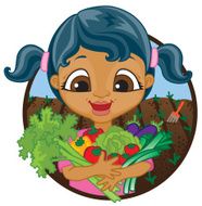 Happy girl holding home grown vegetables