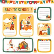 Set of school children&#039;s stickers and labels with houses