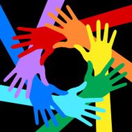 Rainbow Colors Hands Icon on black background