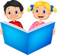 Children cartoon reading a book