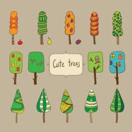 set of vector cute trees