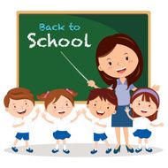 Cheerful teacher and school kids