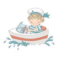 Cartoon of a little boy in speed boat