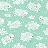 Seamless pattern with cute sheep and clouds