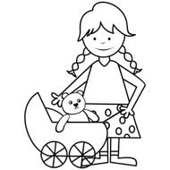 girl and pram - coloring book