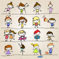 hand drawing cartoon abstract happy kids