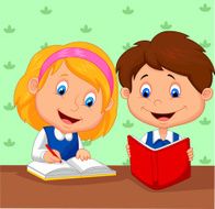Cartoon Boy and girl study together N2