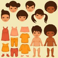 vector kids face paper doll
