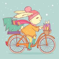 Cute rabbit riding a bike