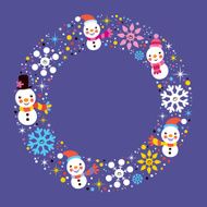 Christmas snowman &amp; snowflakes winter holiday circle frame border background