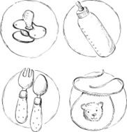 four sketch of baby items
