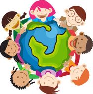 Multi ethnic kids holding globe
