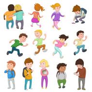 Multi ethnic children running or playing and standing