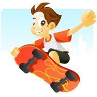 Cool kid jumping with his skateboard