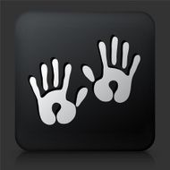 Black Square Button with Baby Handprints Icon