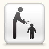 White Square Button with Parent Measuring Child&#039;s Height