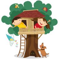 Children having fun in the treehouse