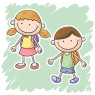 Little girl and boy are going to school