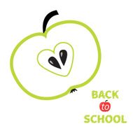 Green apple with heart center seed Back to school Flat
