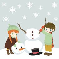 Snowman and children