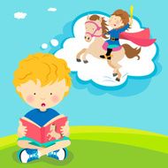 Boy Reading with Imagination