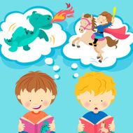 Little Boys Imagining a Fairy Tale from Books